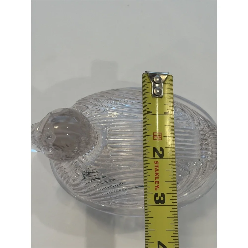 Light Pale Pink Glass Duck On Woven Basket Dish Trinket Candy Covered